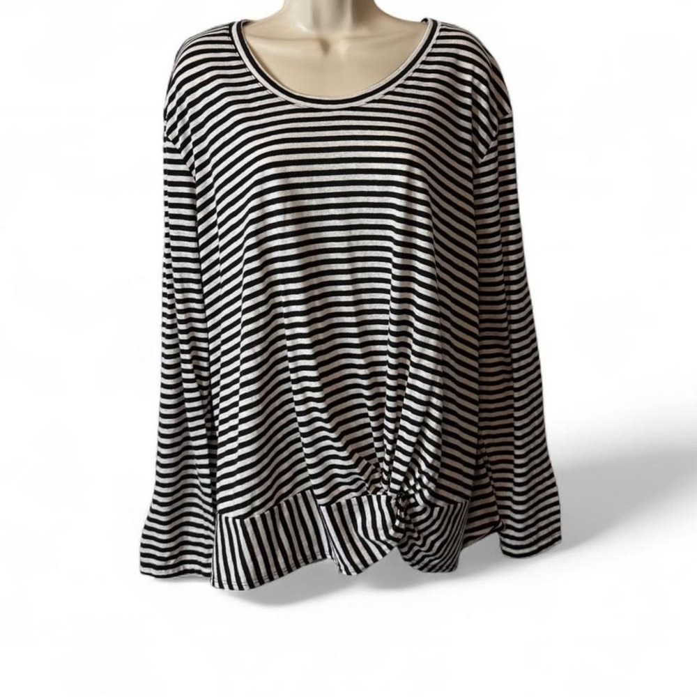 Black‎ and White Striped Front Knot Long Sleeve Tee